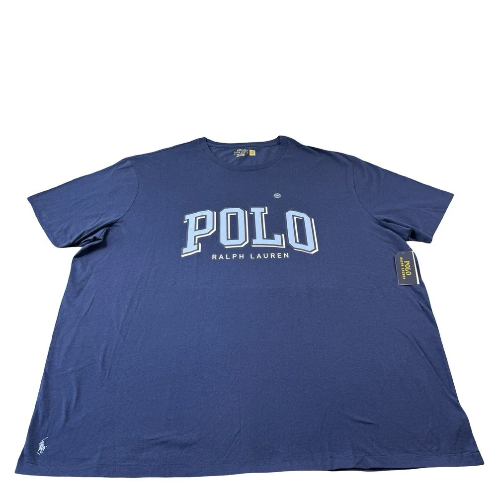 Polo Ralph Lauren Blue Script Spellout Cotton Mens S/S T Shirt Size 4XLB NWT
